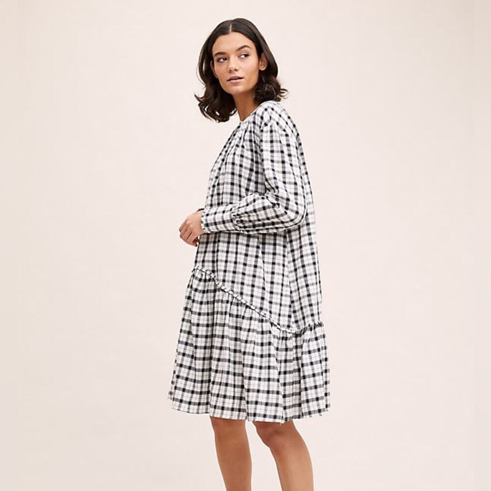 NWOT MUNTHE Tie-neck Ruffled Checked Cotton Dress - Picture 8 of 12